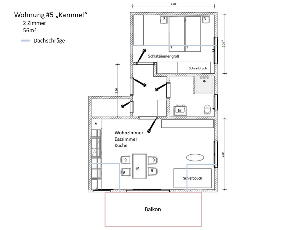 furnished room plan apartment 5 Kammel