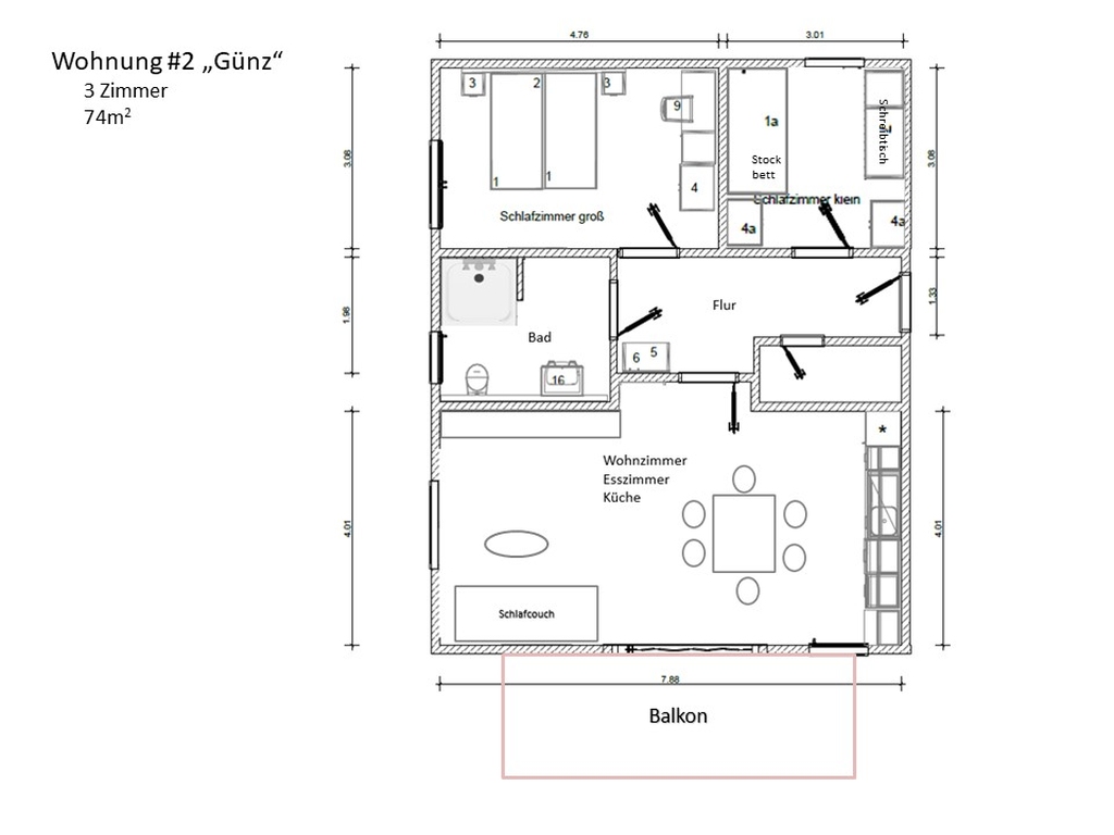 furnished room plan apartment 2 Günz