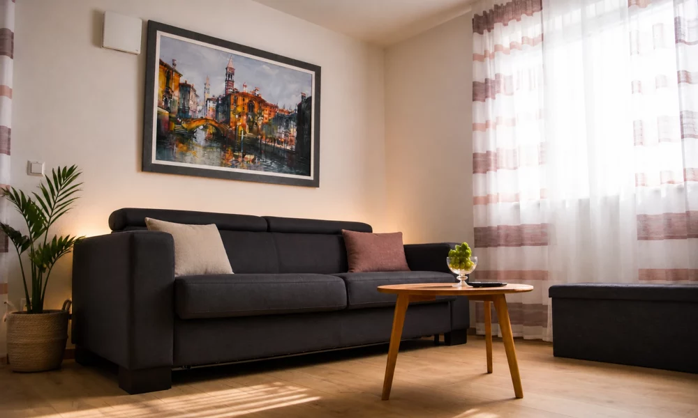 Wohnesszimmer & Küche - Sofaidyll eingeklappt - stilvoll eingerichtetes Wohnzimmer