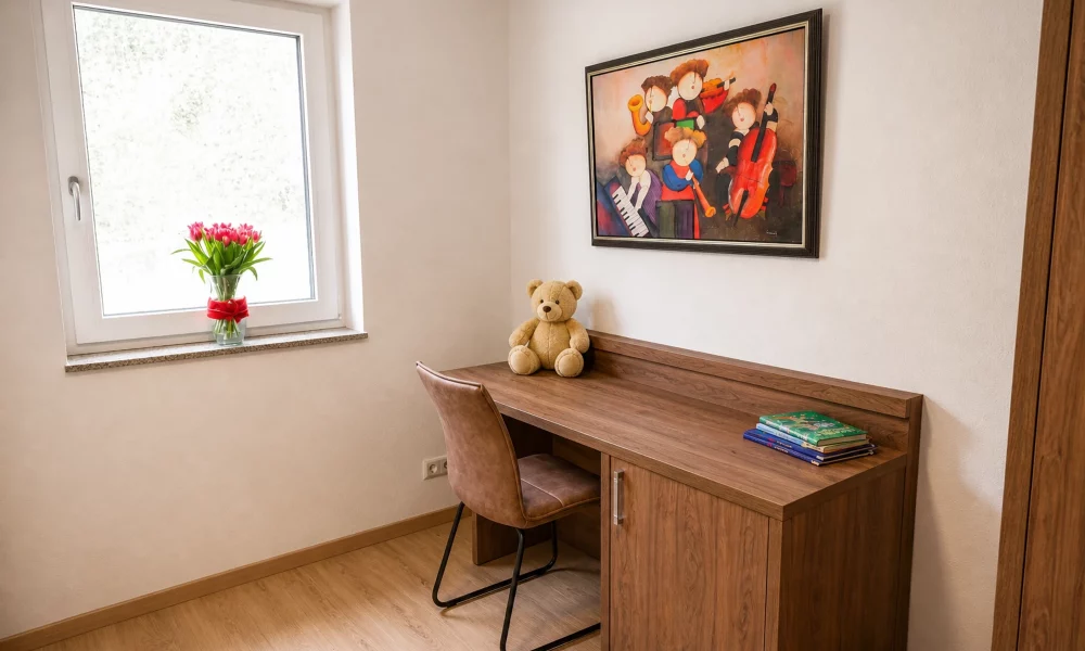 kleines Schlafzimmer - Schreibtisch mit Fenster