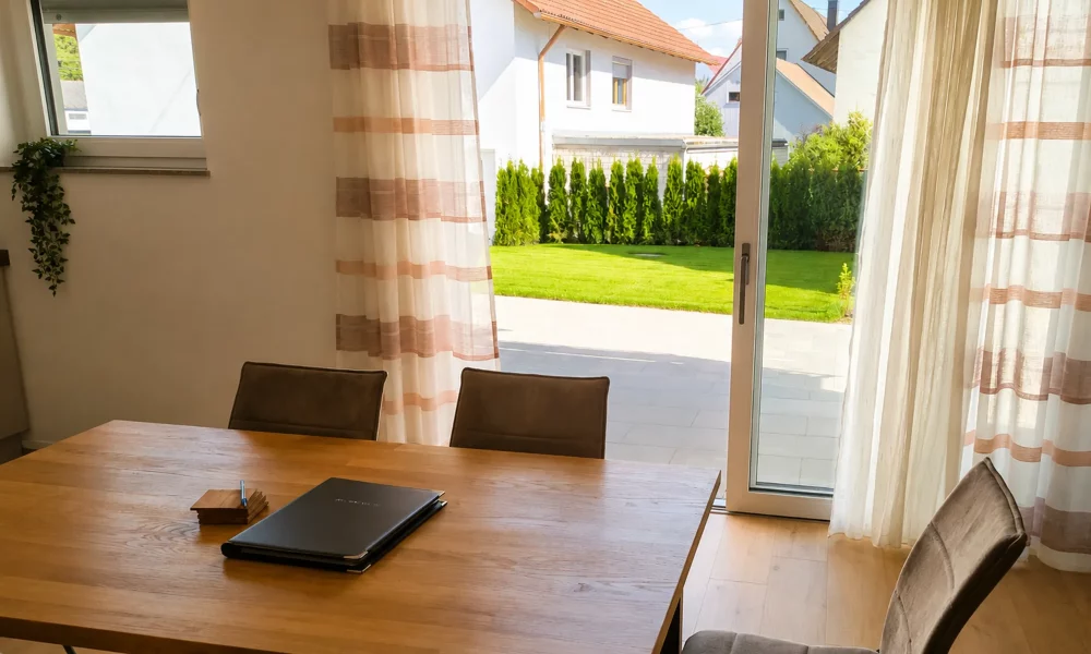 Gästehaus Munk Blick aus der Wohnung Donau auf die Terrasse