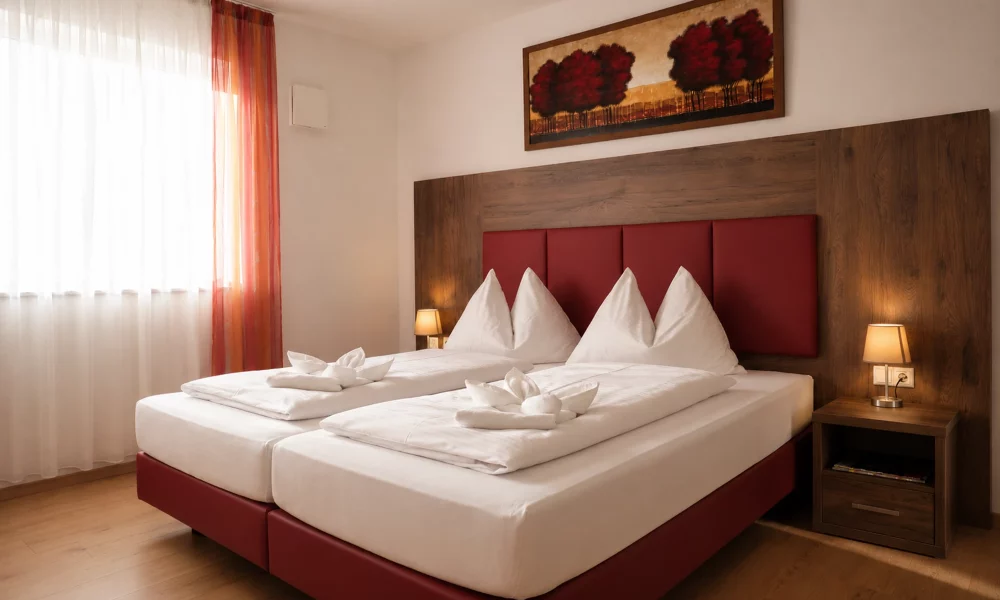 großes Schlafzimmer - Bettansicht mit Fenster von süden