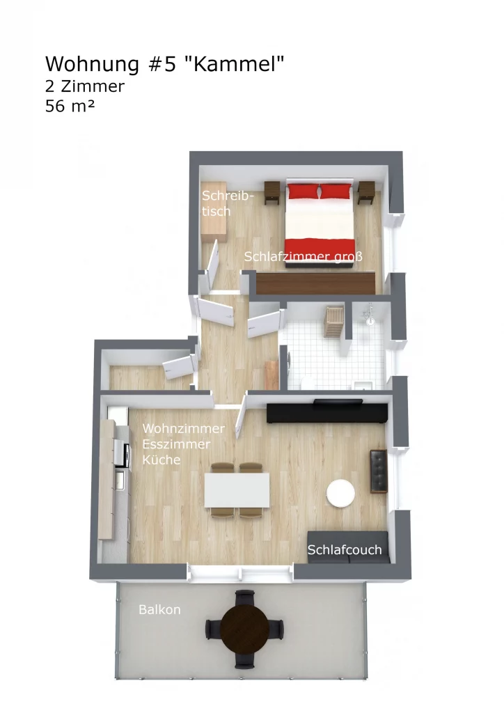 möblierter Raumplan Wohnung Wohnung5 Kammel