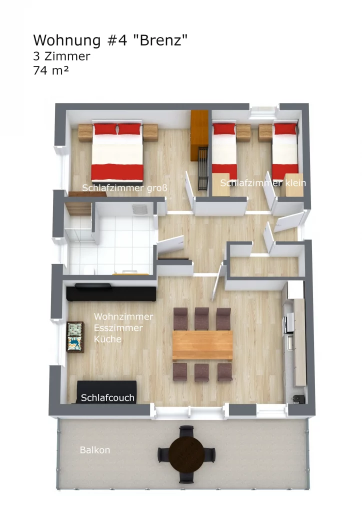 möblierter Raumplan Wohnung Wohnung4 Brenz