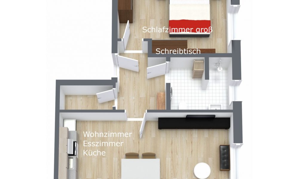möblierter Raumplan Wohnung Wohnung3 Mindel