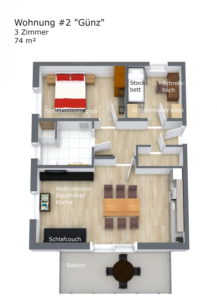 möblierter Raumplan Wohnung Wohnung2 Günz